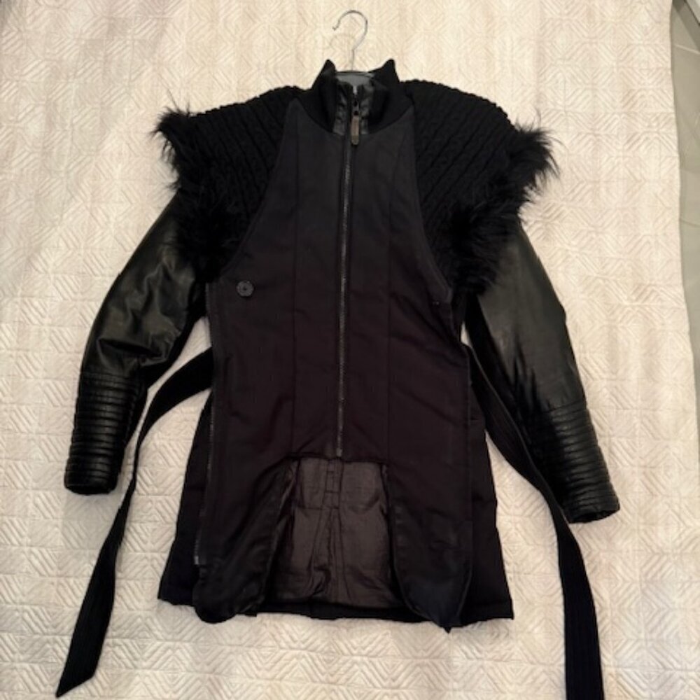 Black  Down Parka with Leather Details and Removable Fur, Rudsak, US M - Picture 6 of 14